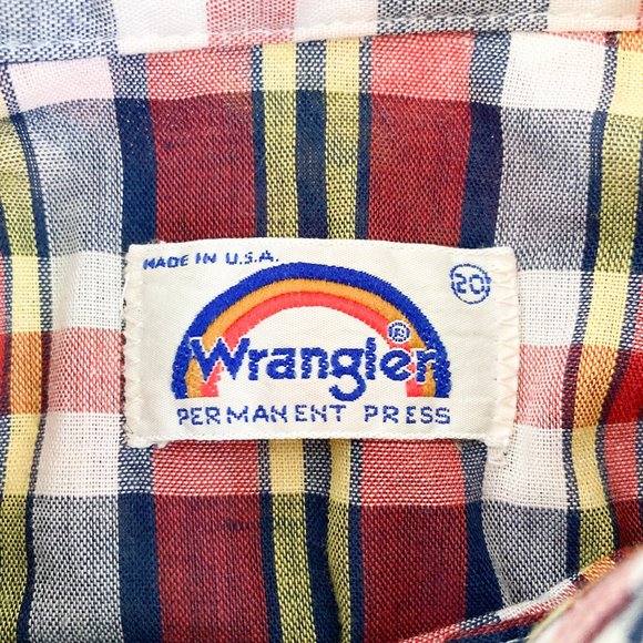 1980's Wrangler Snap Button Plaid Cotton Long Sleeve Shirt, Women's M - Picture 6 of 13